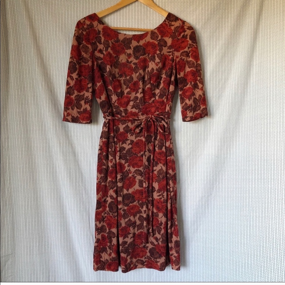 Vintage Mauve Color Rose Dress S